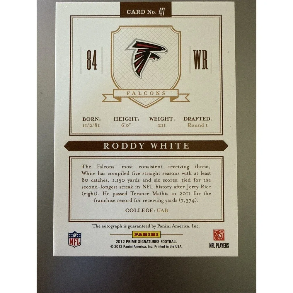 2012 Panini Prime Signatures Roddy White ON-CARD AUTO 4/5 Rare PLATINUM Falcons